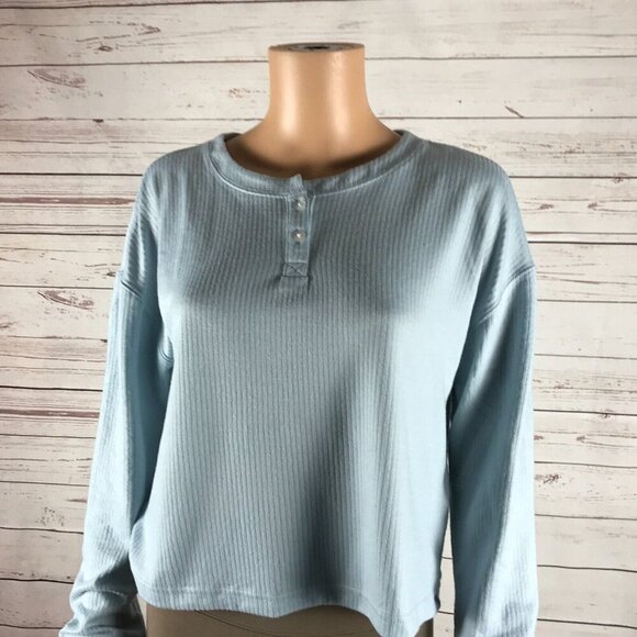 JENNI Ribbed Henley Pajama Top, Pale Blue NWT SMALL - Picture 5 of 5